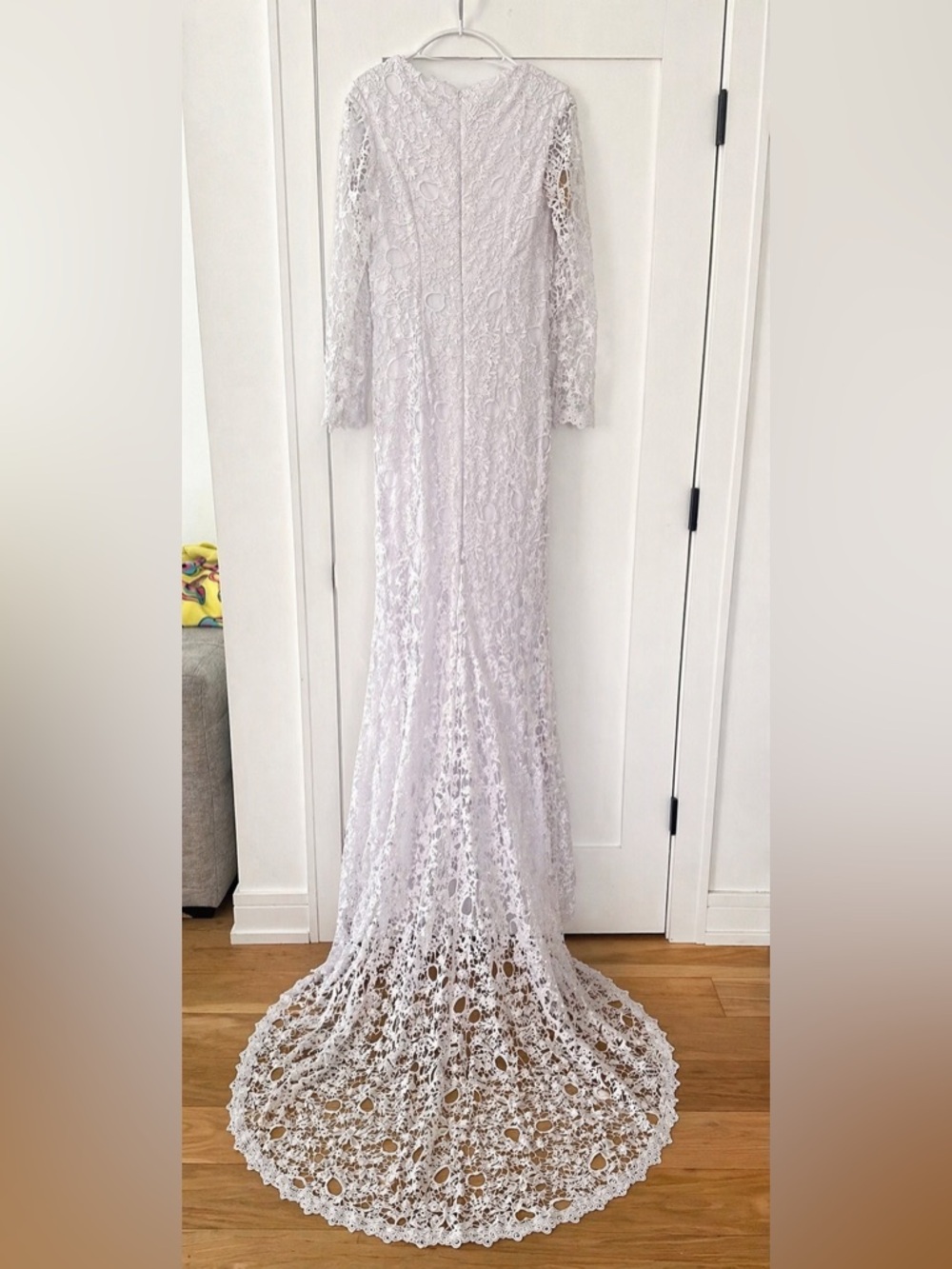 NWT Merry’s White Lace Wedding Dress Size 12 Long Sleeve Boho Mermaid Train Gown